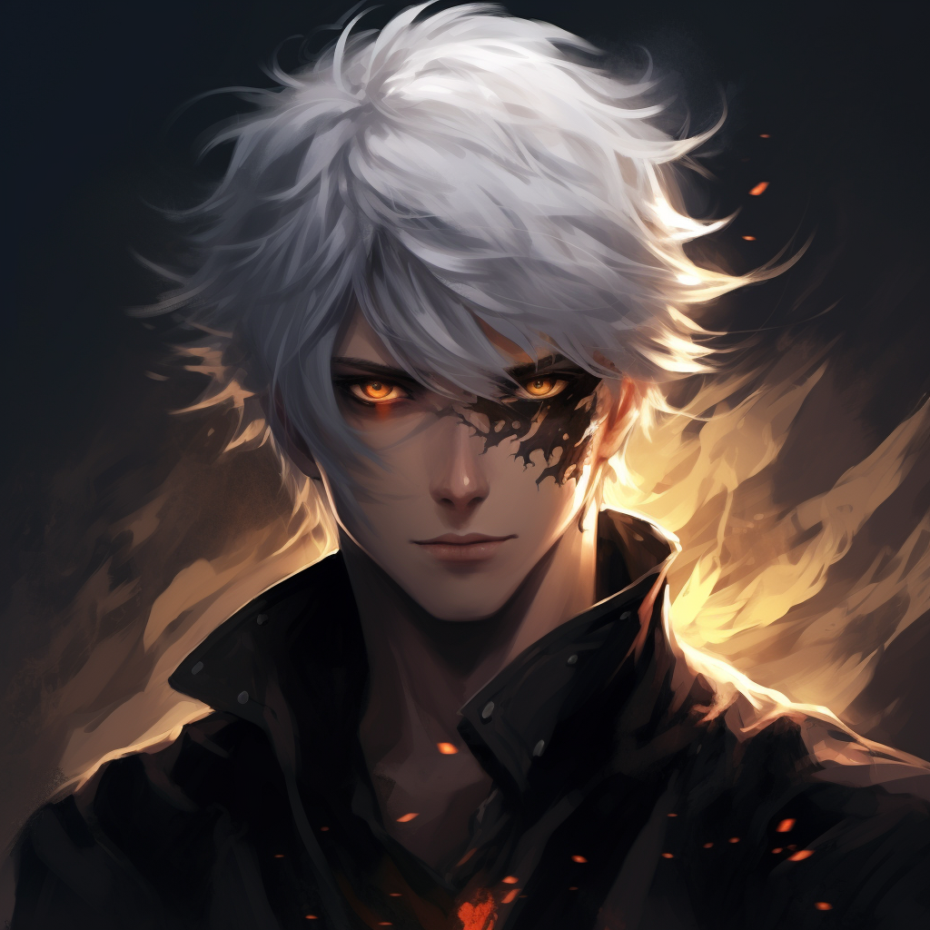 Anime guy with white hair and yellow eyes