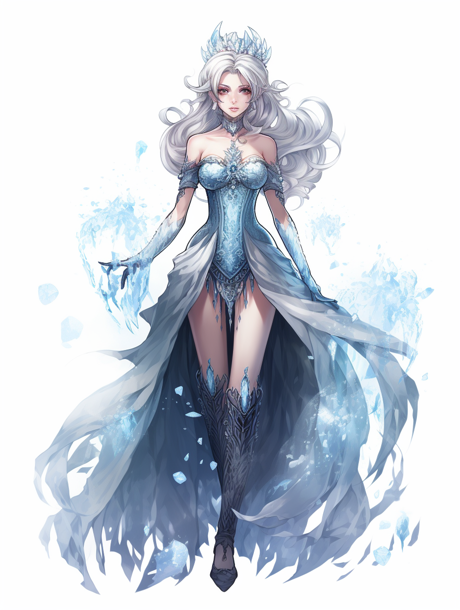 Beautiful anime ice queen with blue and white background