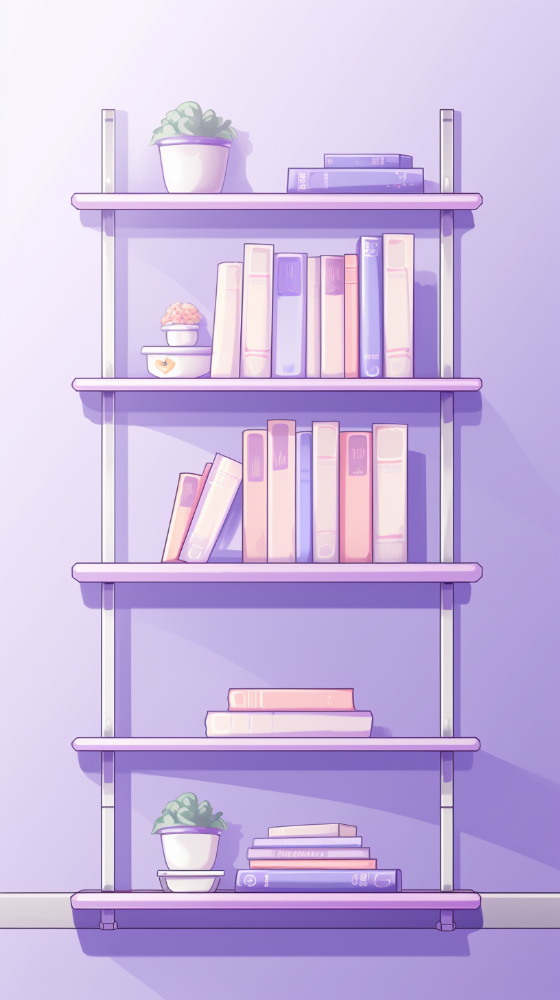 Anime library bookshelf with picture frames