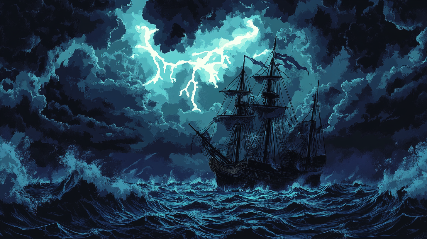 Anime Pirate Ship Storm Night