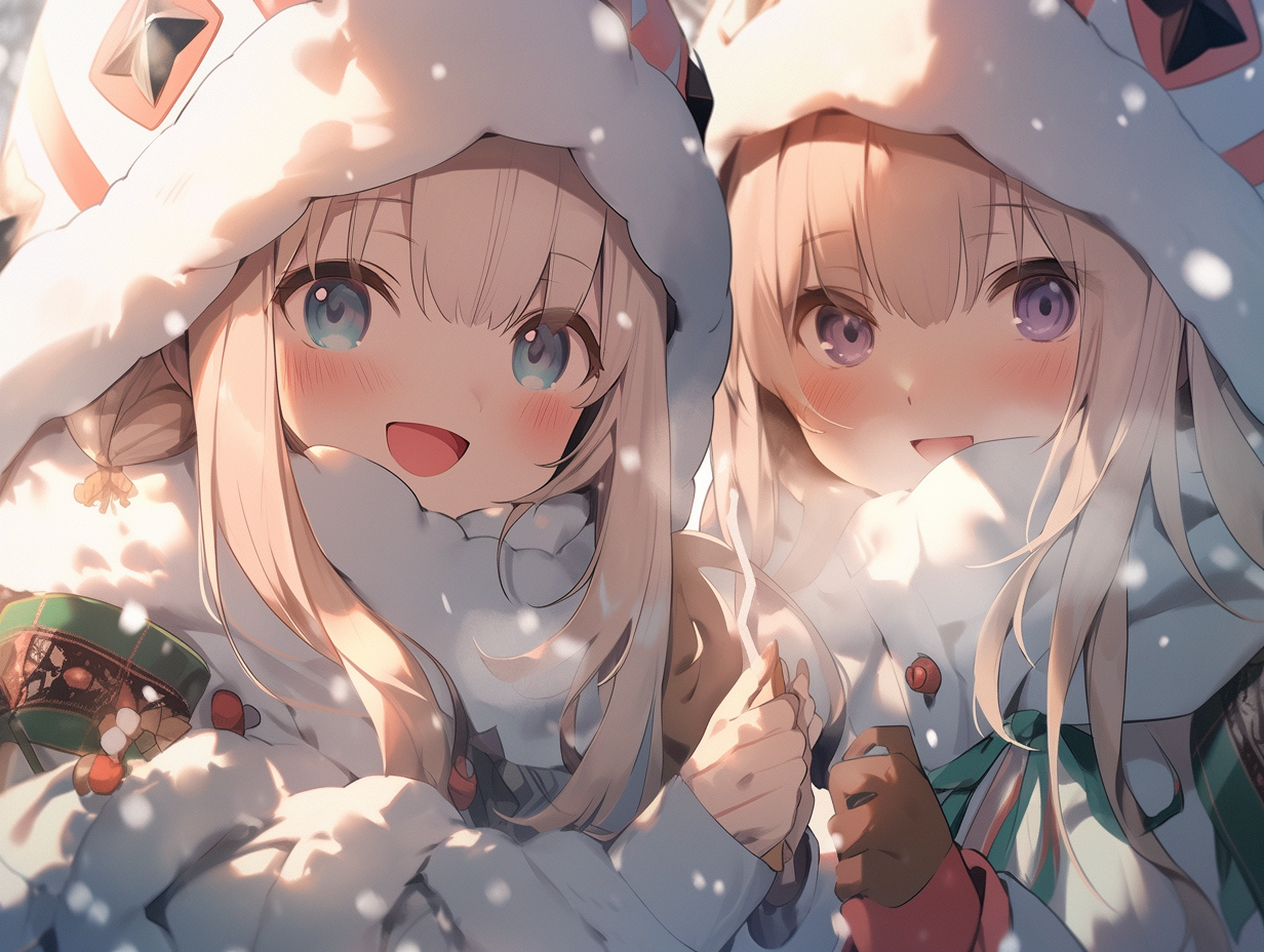 Anime Sisters of Gagi in Snow Scene