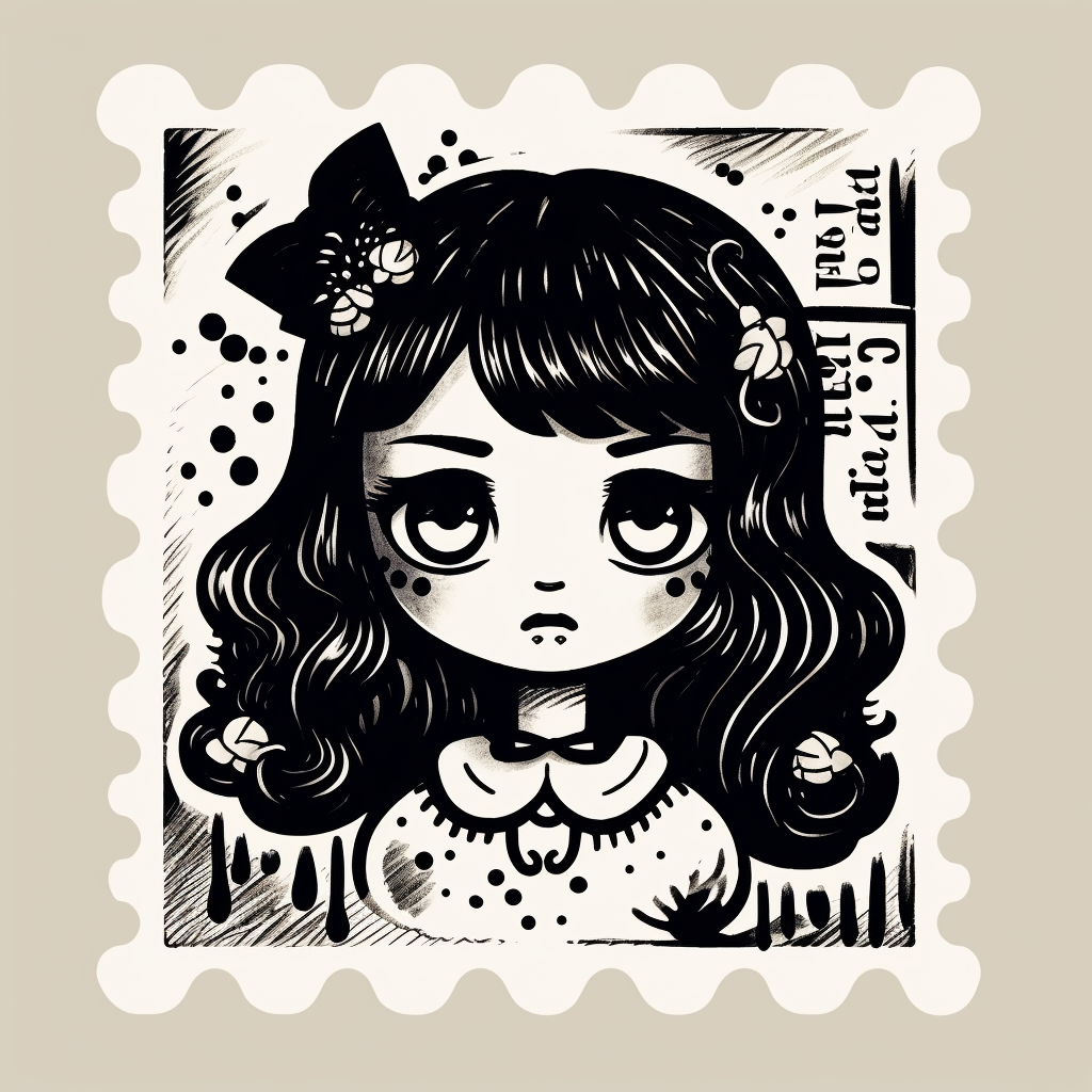 Simplistic black and white anime stamp design