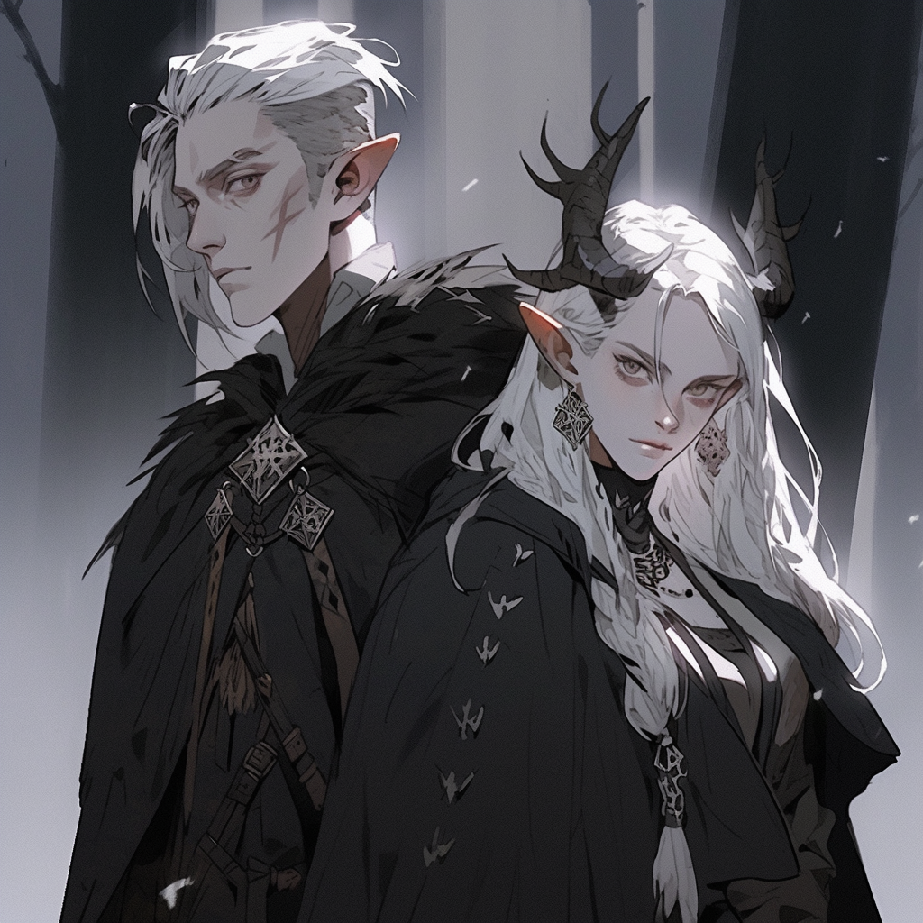 Charming Anime Twins with White Hair and Yellow Eyes