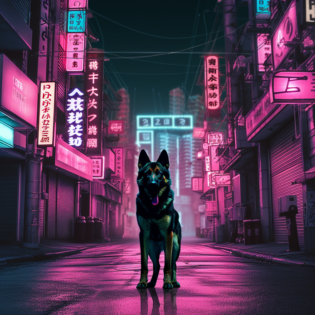 German Shepherd standing in Tokyo streets