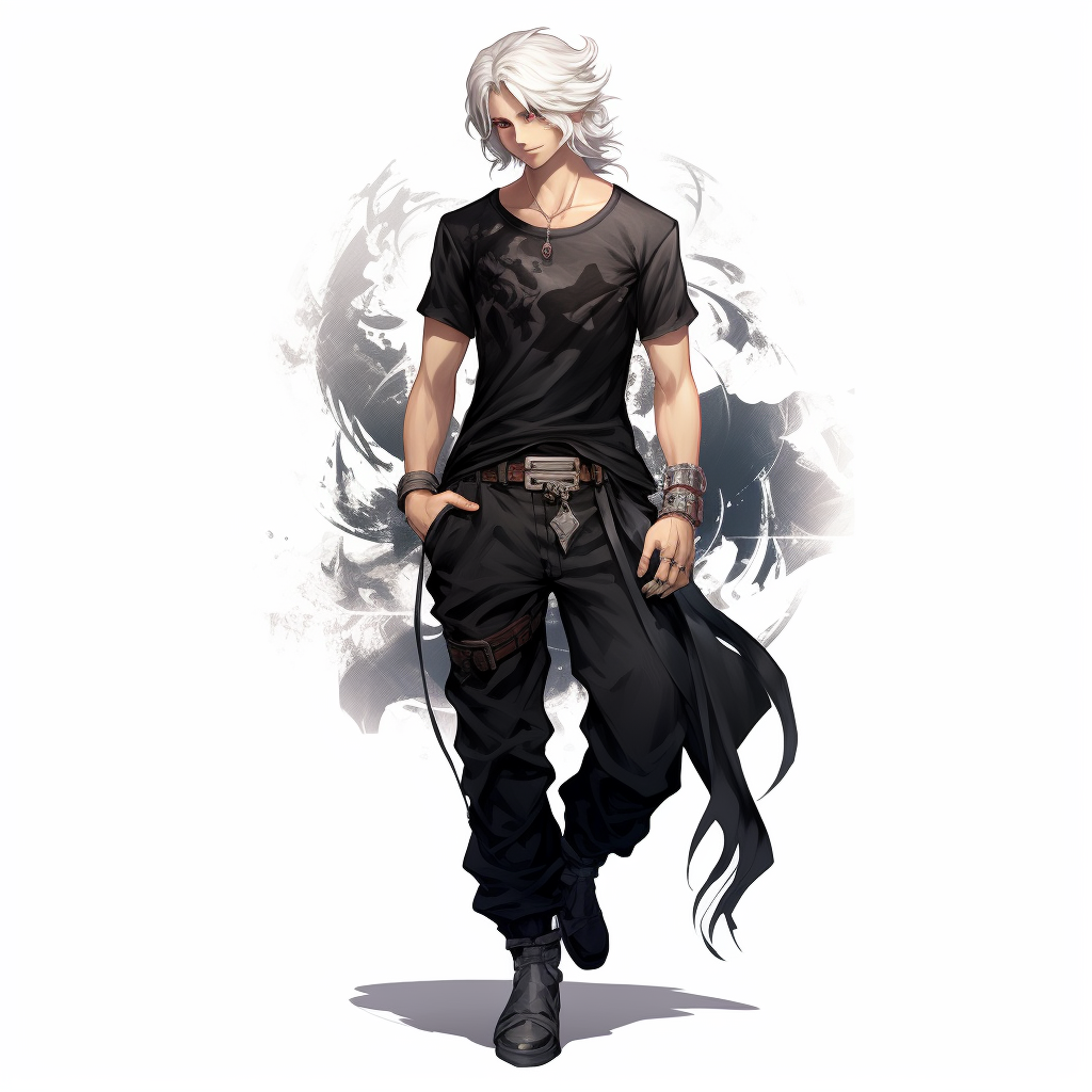 Anime guy with white hair in techcore attire