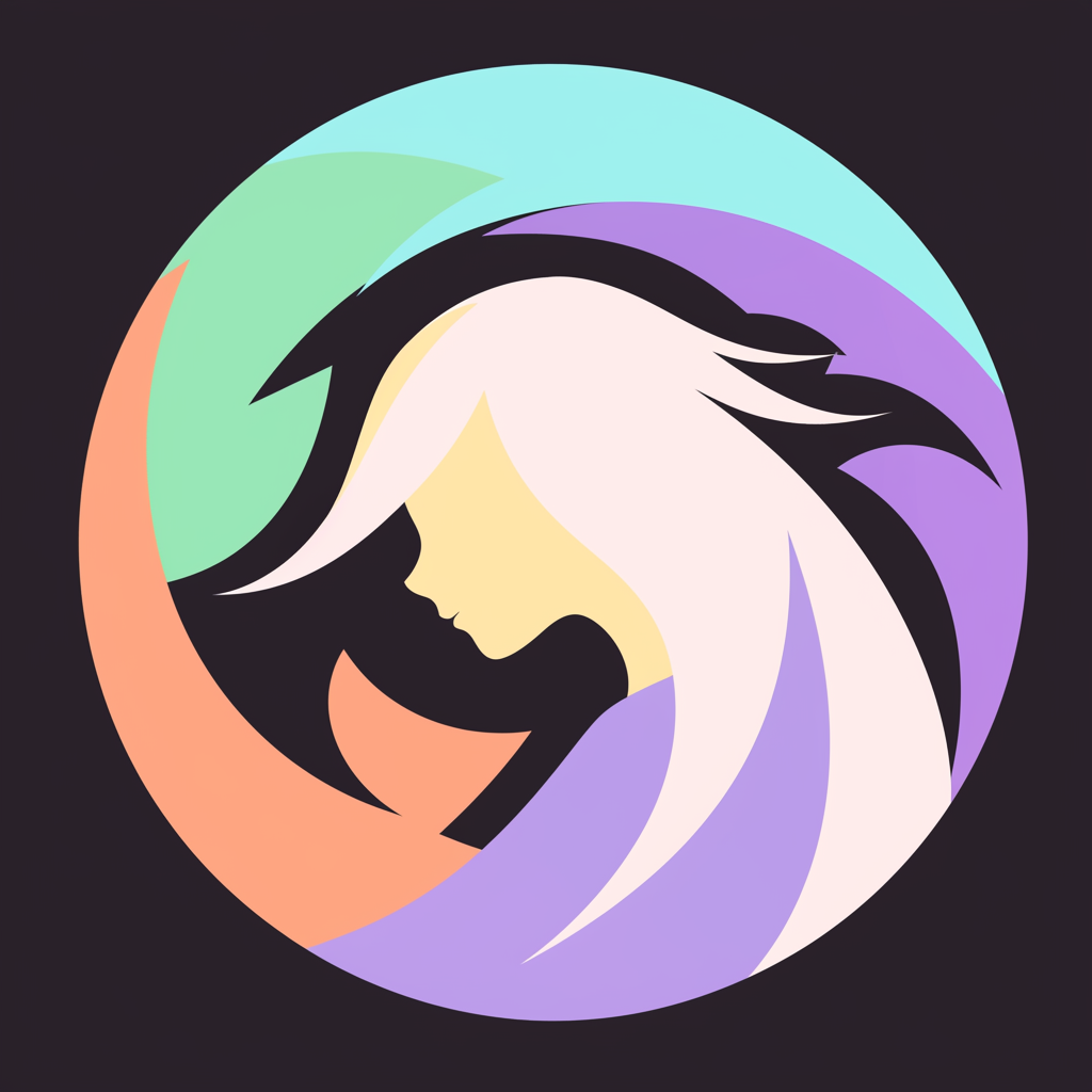 Flat vector logo of woman's head in anime style