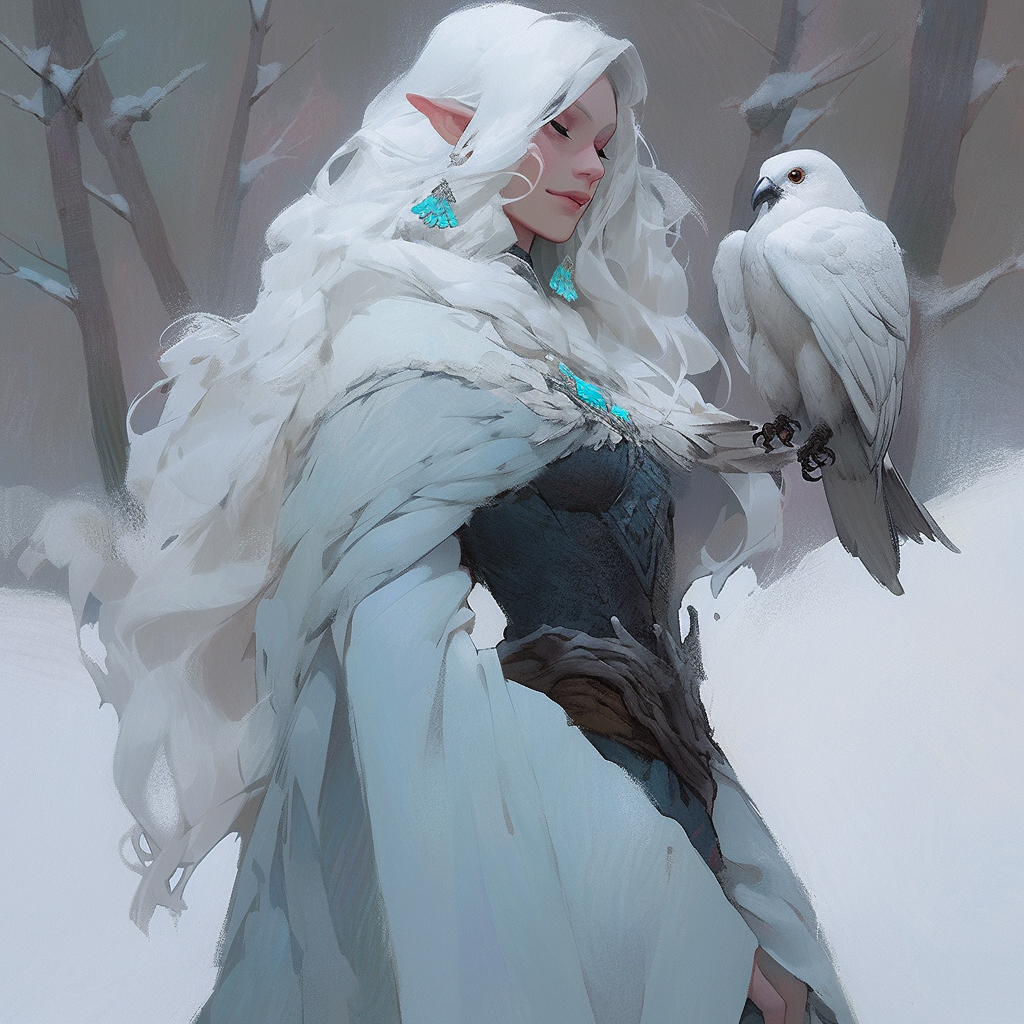 Beautiful Frost Elf Woman with Owl