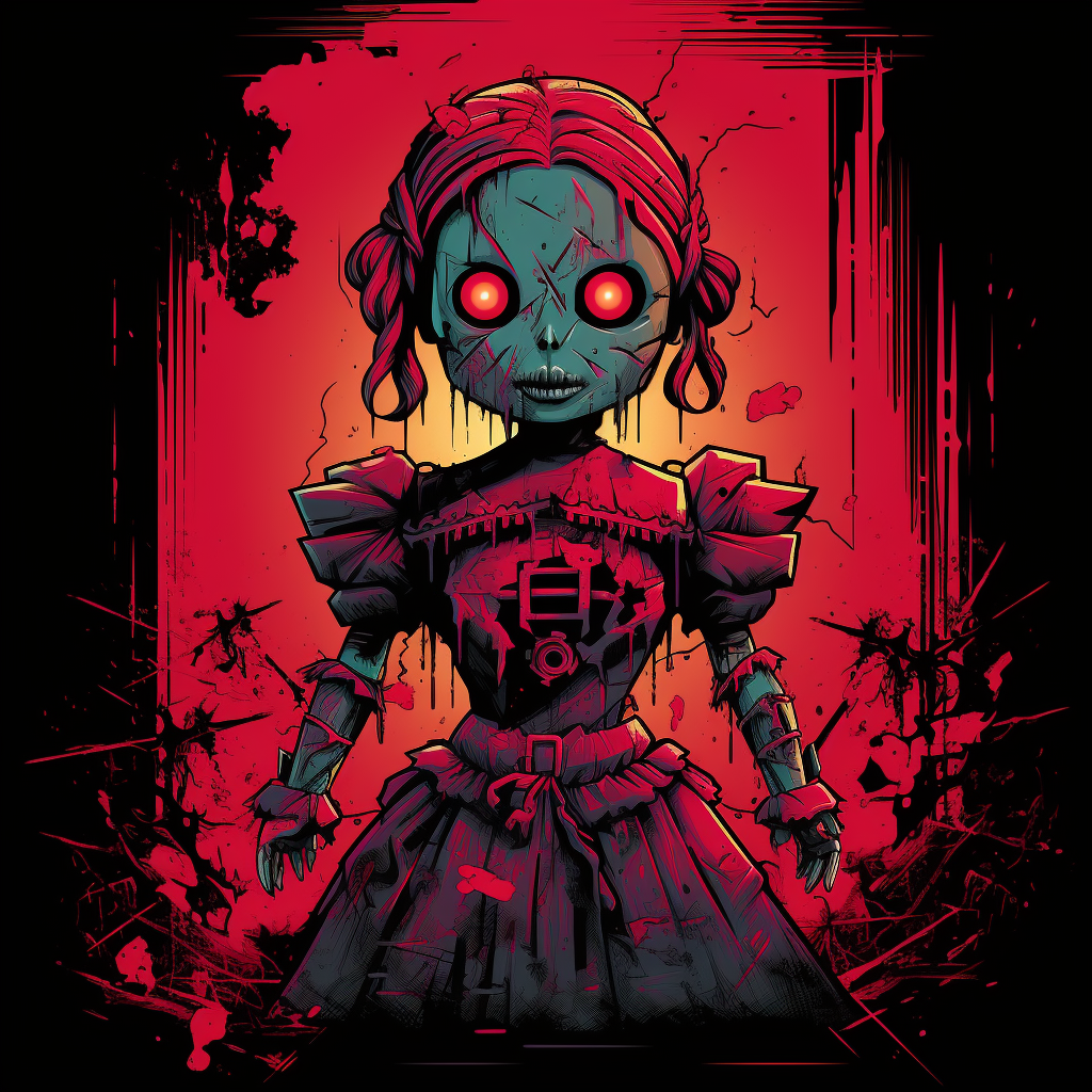 Annabelle doll in 90s cartoon style