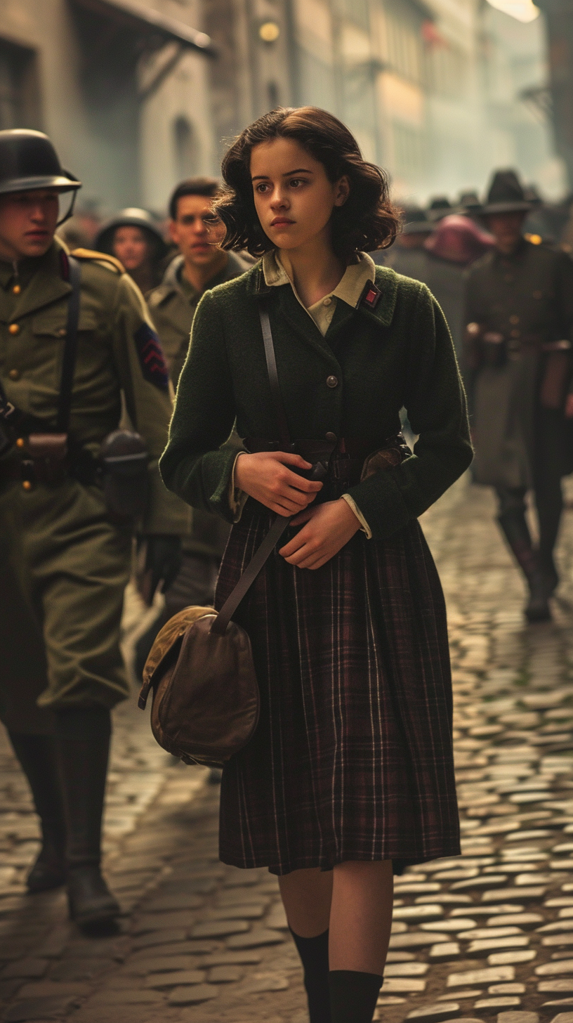 Anne Frank being led away by soldiers