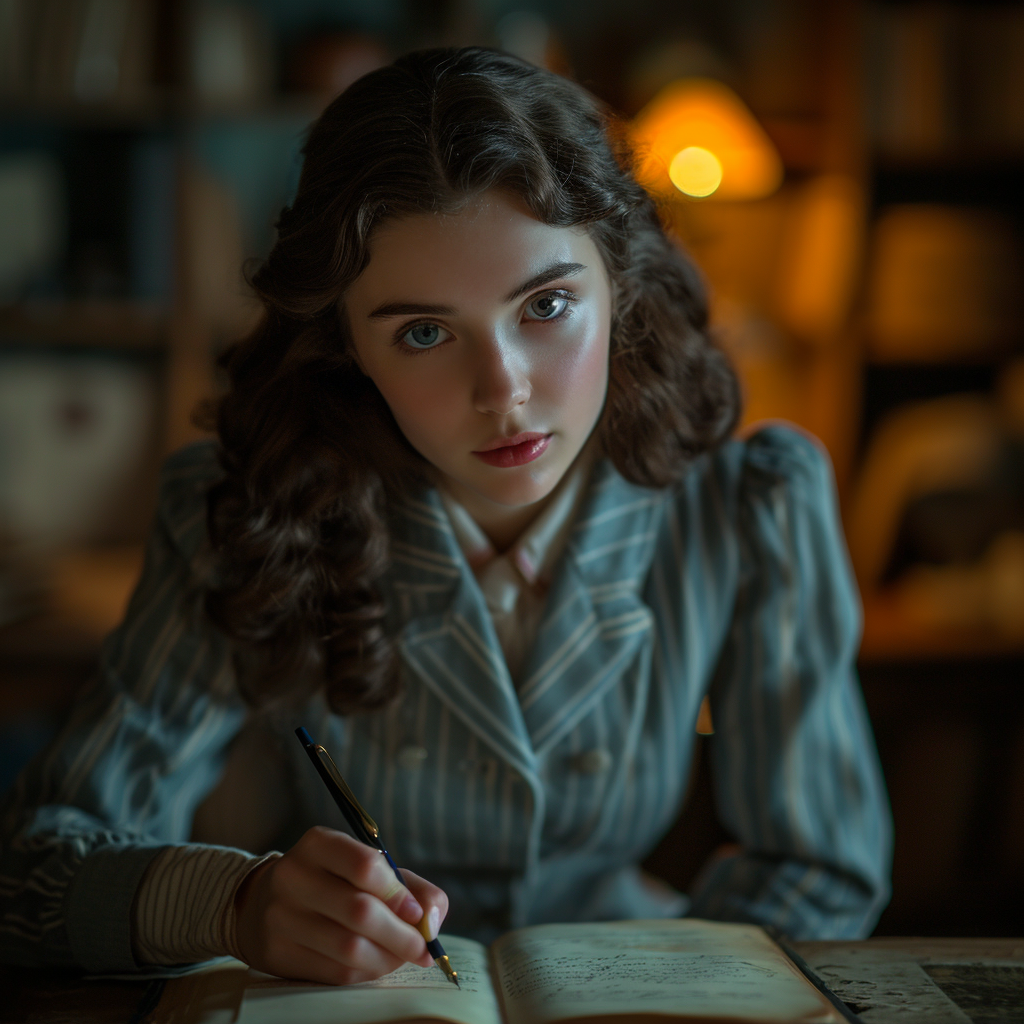 Anne Frank writing in her diary
