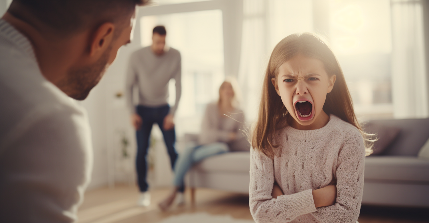 Annoying girl shouting at parents