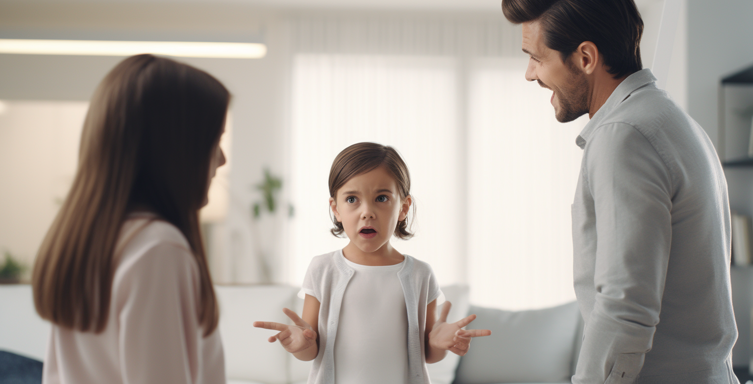 Young child arguing with parents