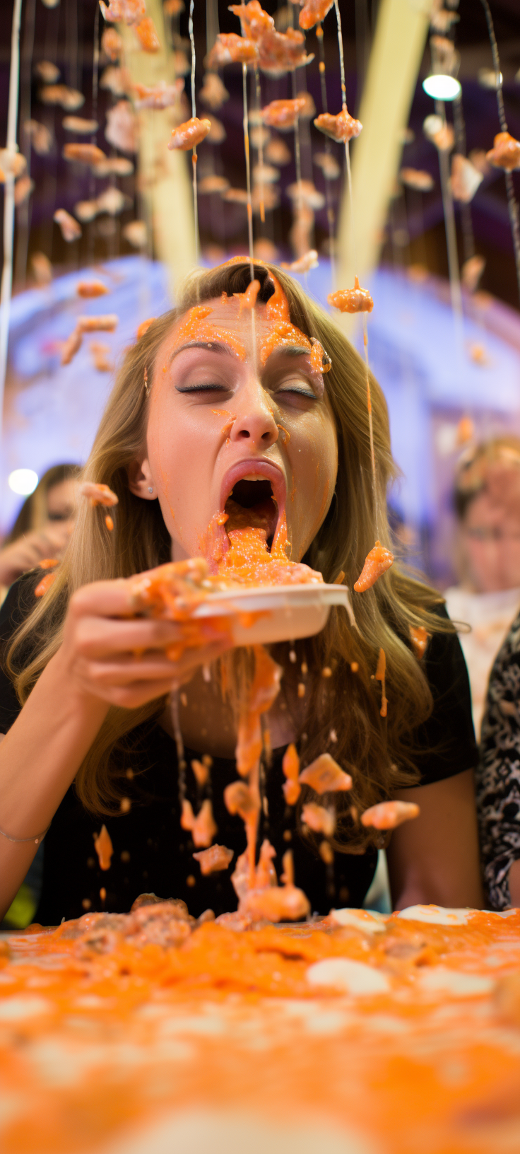 Women competing in glue eating contest