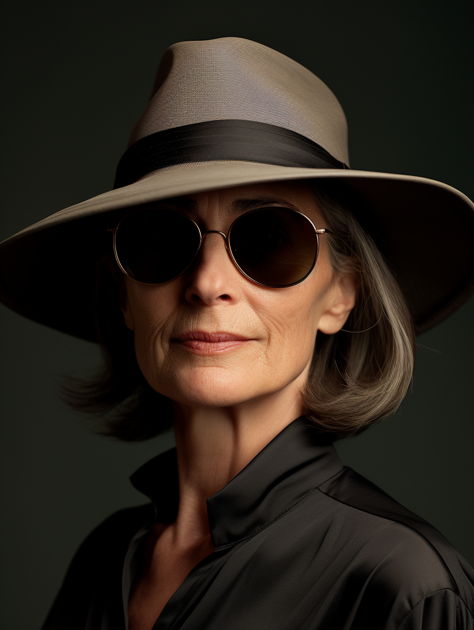 Portrait of a Woman in Sunglasses and Hat