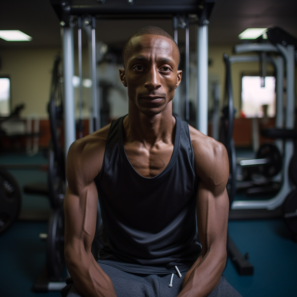 Sickly looking Dwayne Johnson in the gym