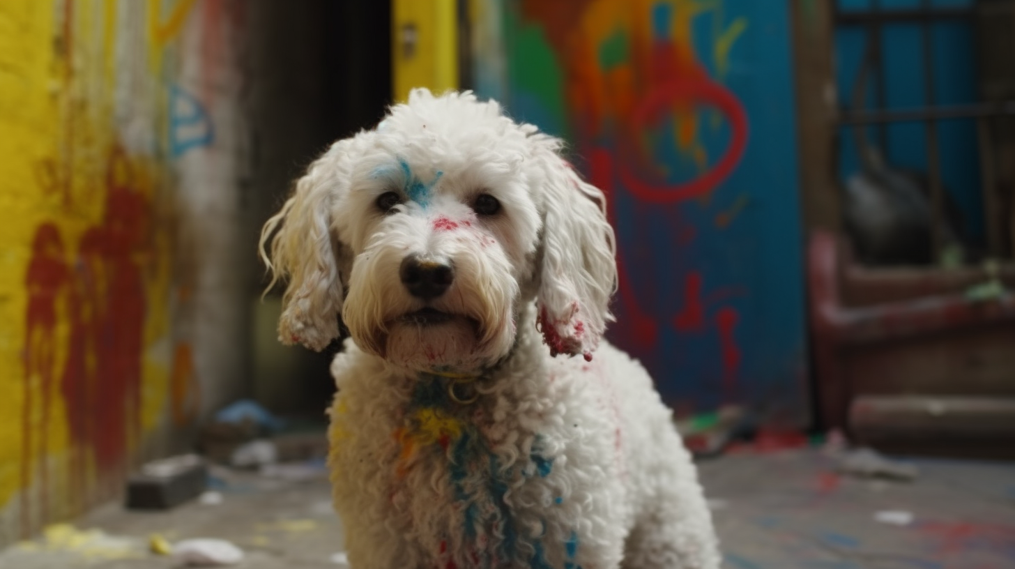 Bright heart-shaped paint splatters on city walls