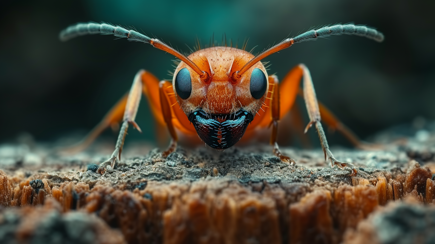 Ant on Fallen Old Tree in Forest