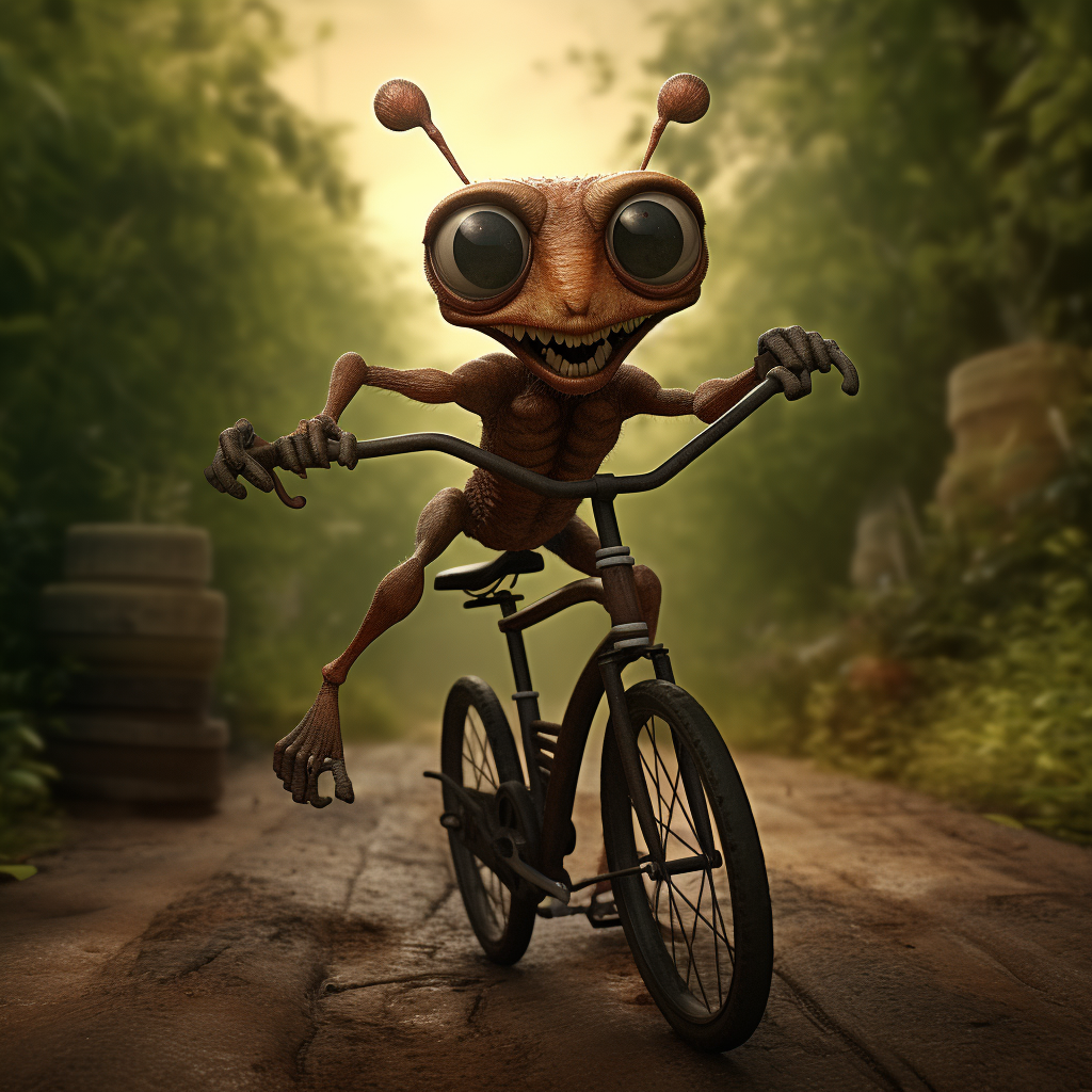 Energetic ant enjoying a bicycle ride