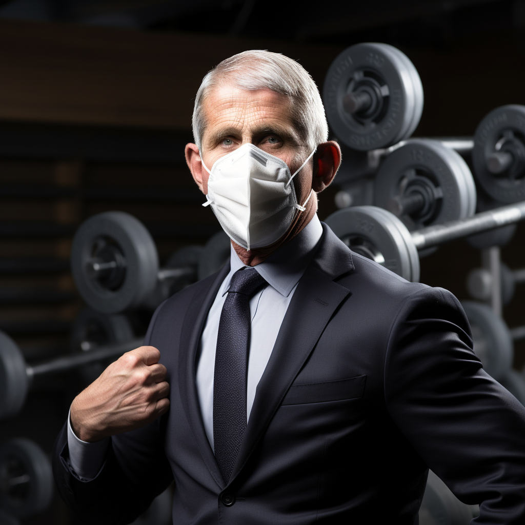 Anthony Fauci lifting weights in N95 mask