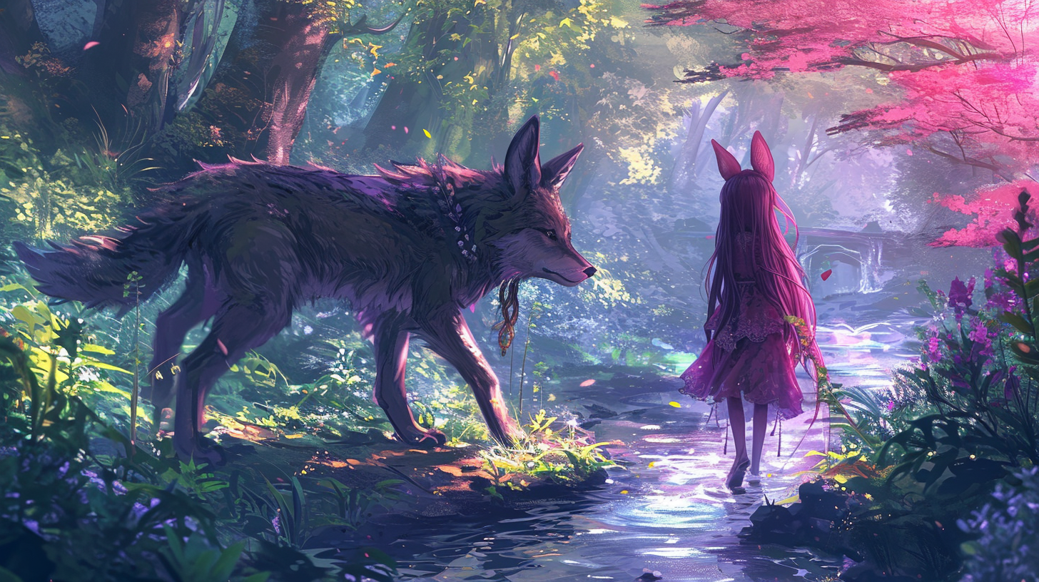 Anthro Female Wolf and Bunny Walking