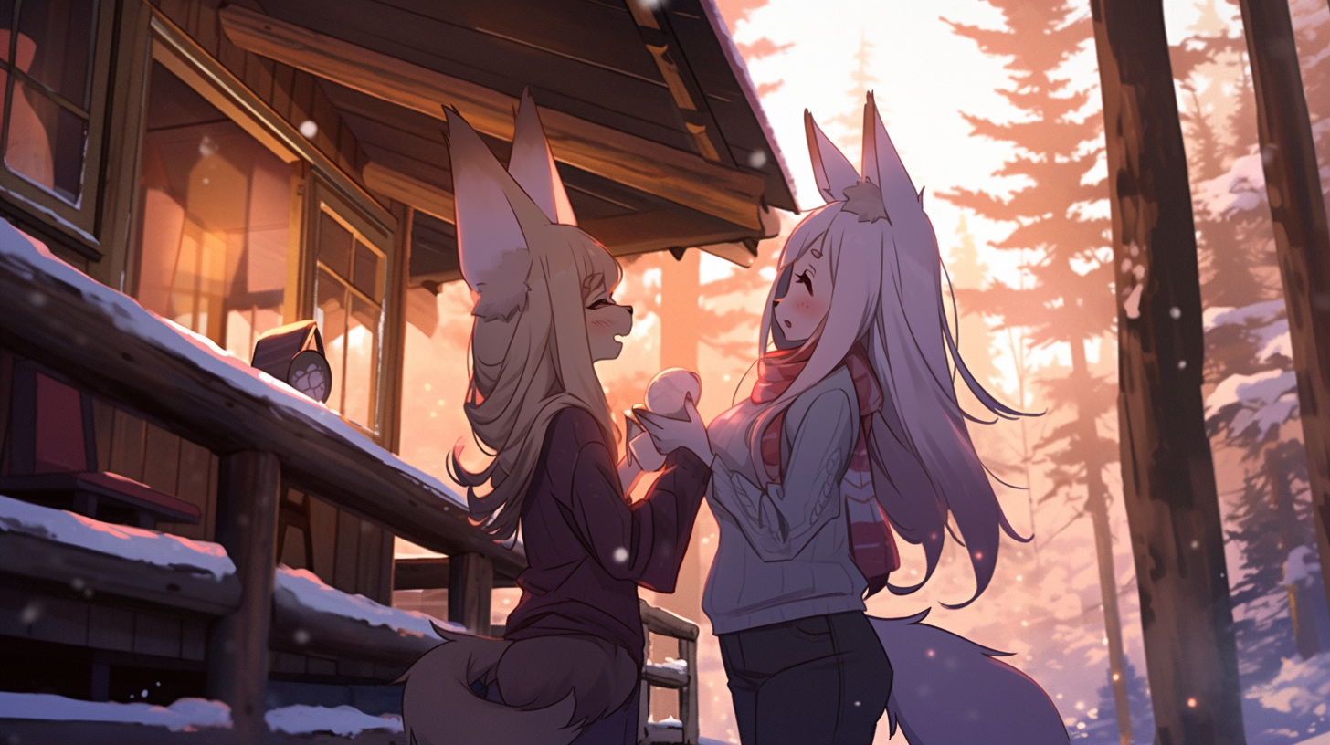 Anthro Furry Characters Outside Cabin