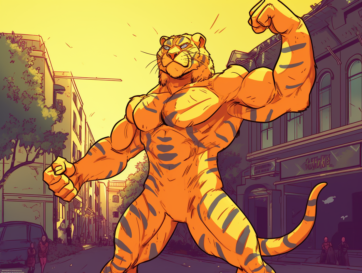 Anthro Tiger Fursona Flexing Biceps