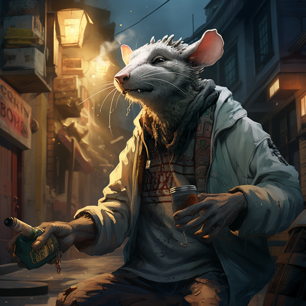 Rat doing drugs in alleyway