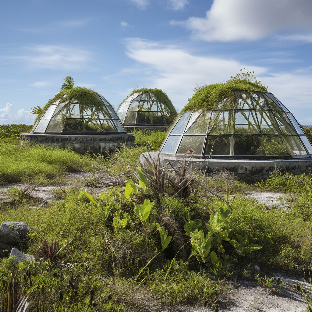 Mounds with vegetation and glass structures