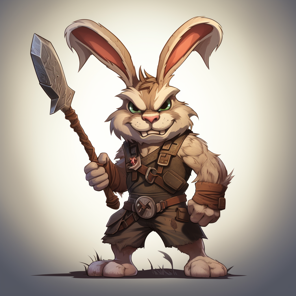 Cartoon rabbit with giant battle axe