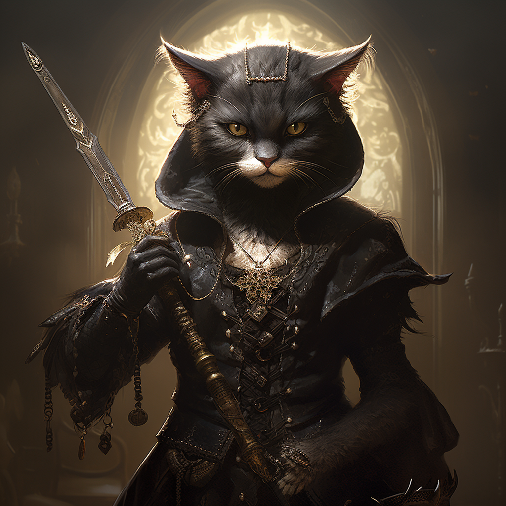 Female black cat with dagger