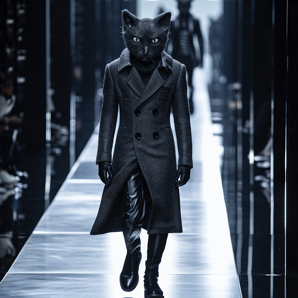 Anthropomorphic Cat Fashion Runway Full Body