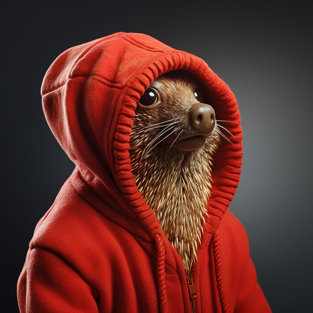 Anthropomorphic echidna in red hoodie