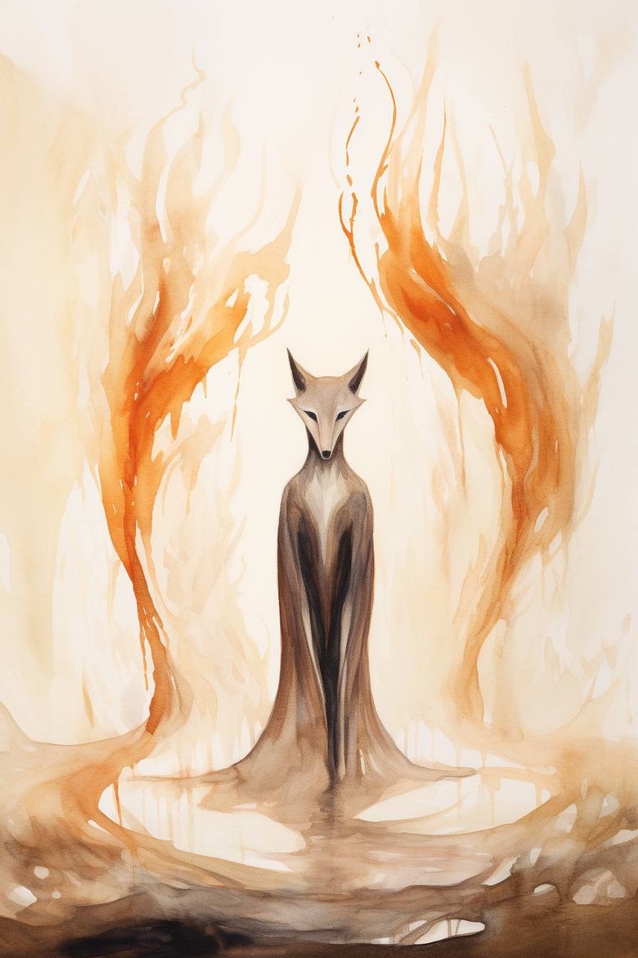 Anthropomorphic fox with eight tails in fantasy setting