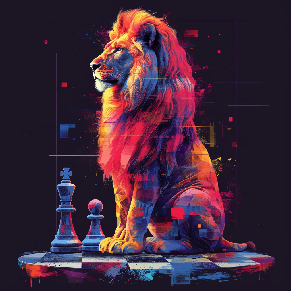 Anthropomorphic Lion on Chessboard