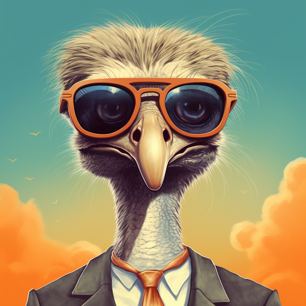 Humorous ostrich with sunglasses on reality show