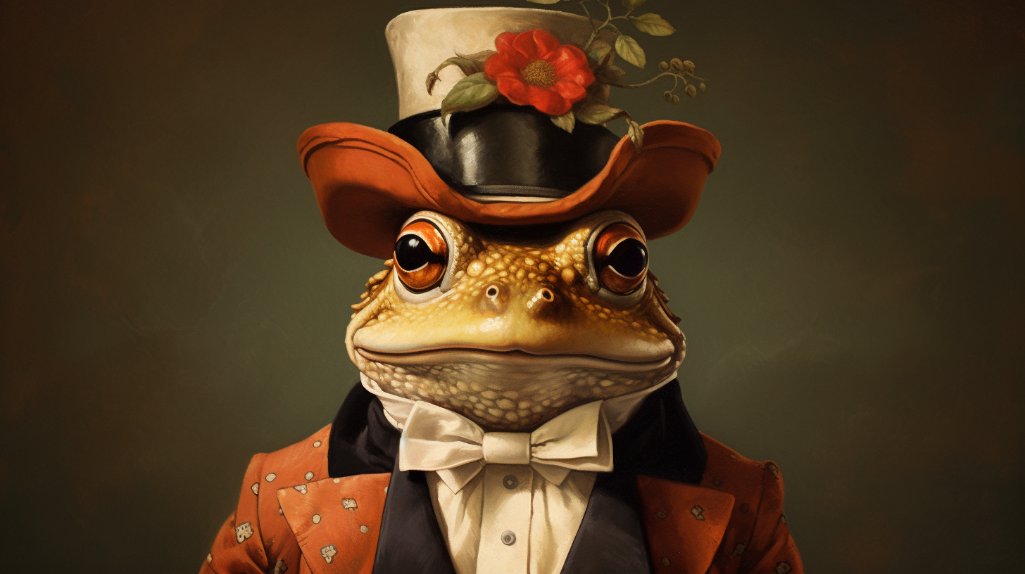 Anthropomorphic toad wearing a fancy hat