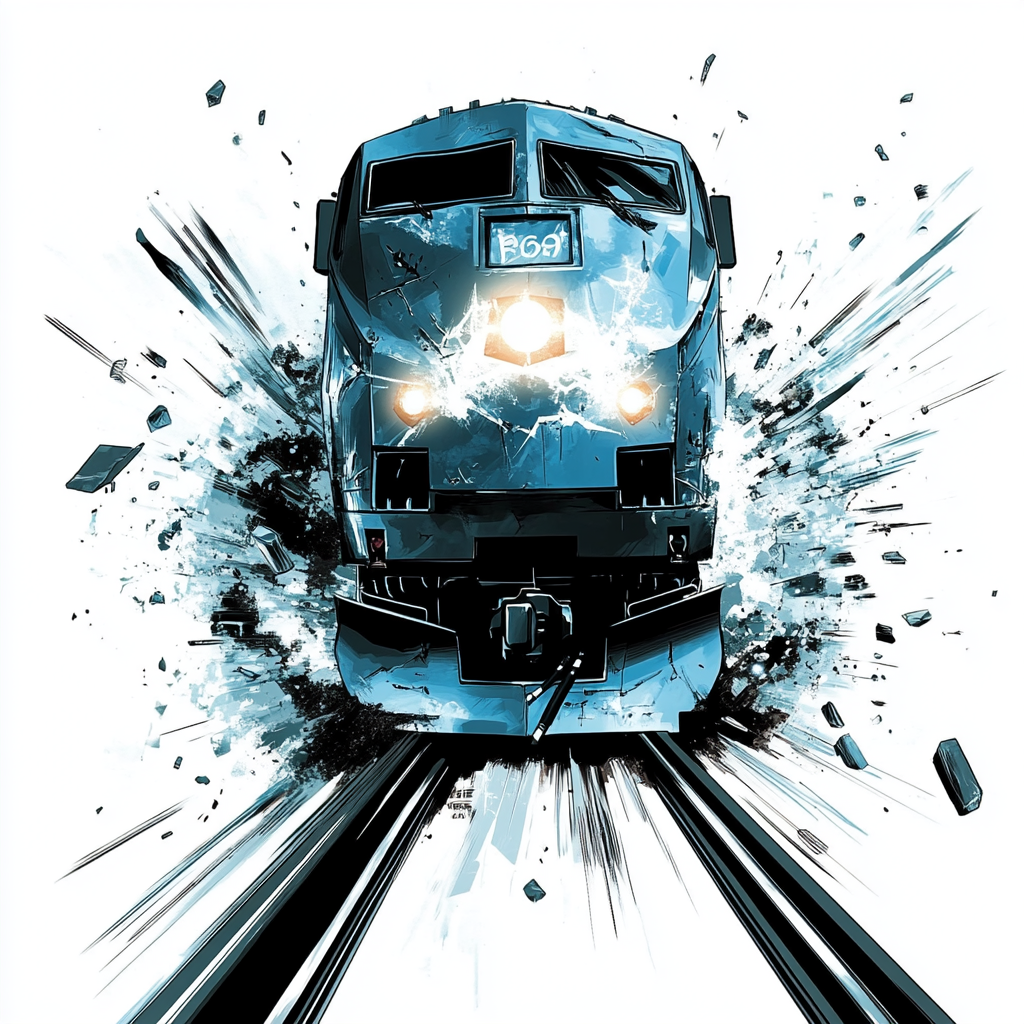 Train Logo bursting out tracks