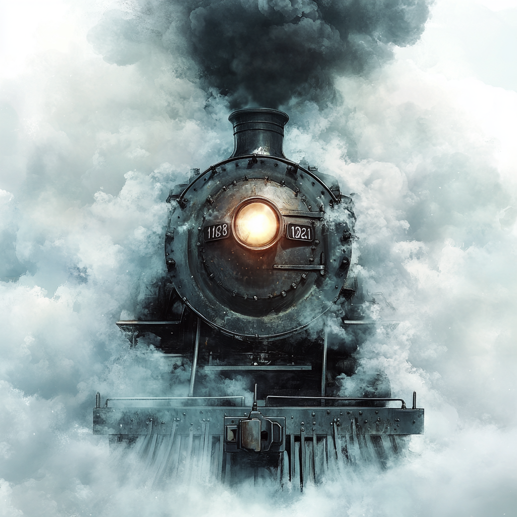 Train logo emerging from smoke