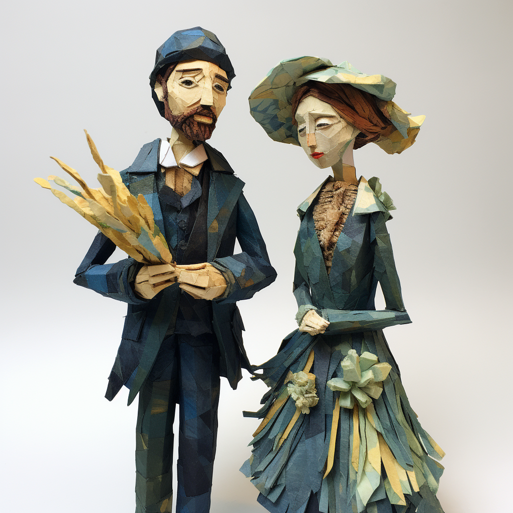 Van Gogh inspired antique book paper mâché dolls