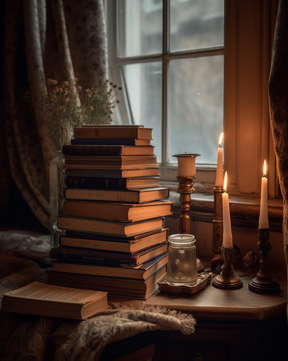 Close Up of Antique Books on Bed