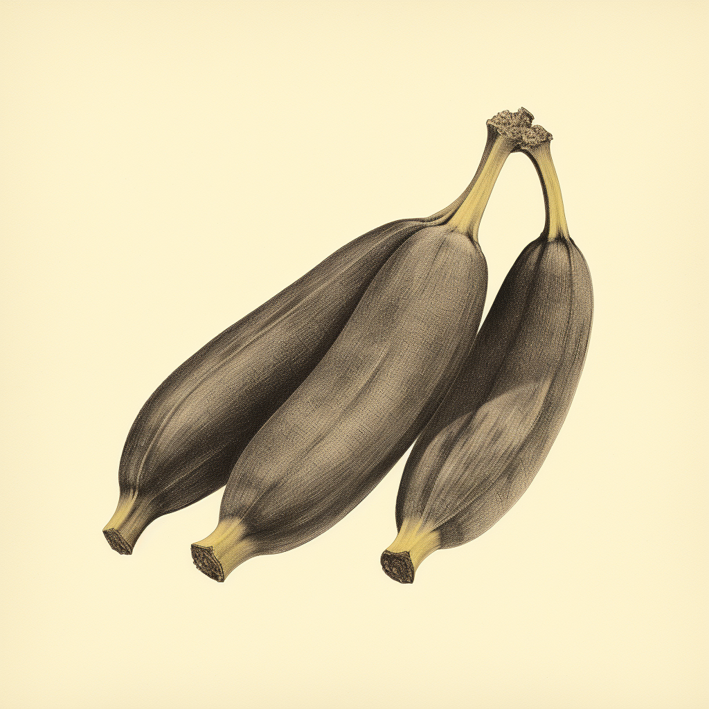 Antique drawing of bananas on white background