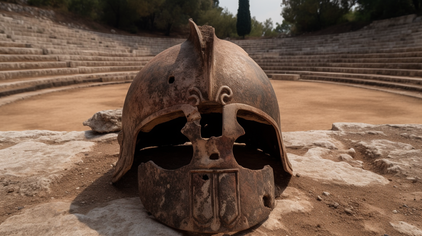 Antique Greek warrior helmet image