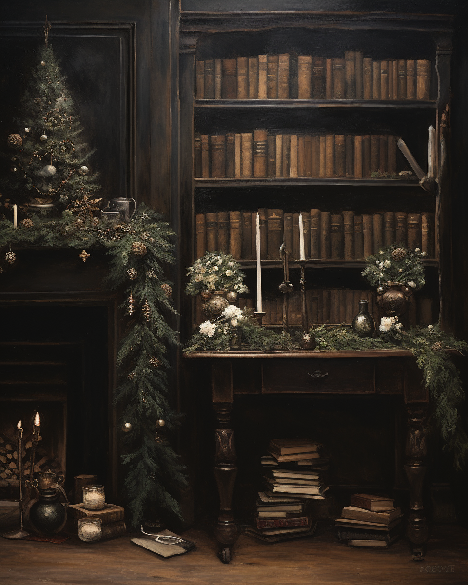 Dark Academia Christmas Oil Painting