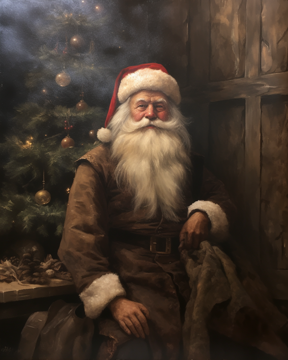 Antique Oil Painting with Santa Claus