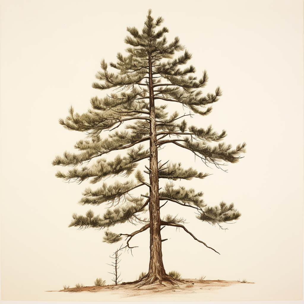 Antique pine tree drawing