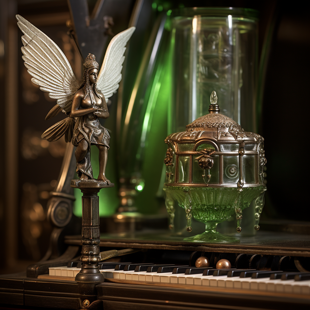 Closeup of Antique Pump Organ Keys with Absinthe Fairy