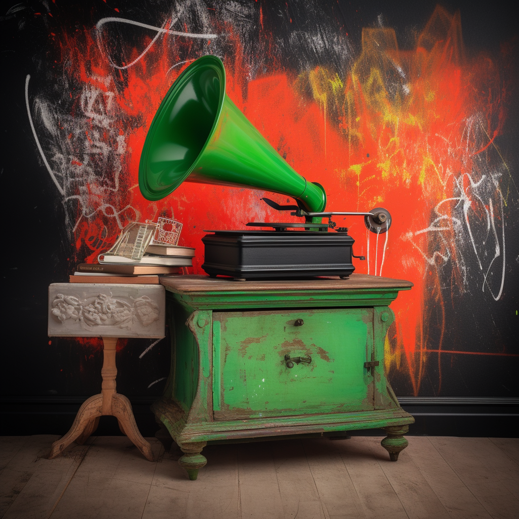 Antique Victrola Phonograph with Graffiti Art