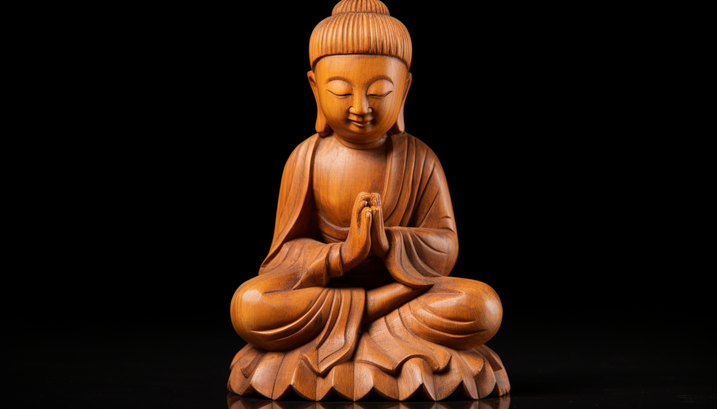 antique wooden buddha sculpture with scratches