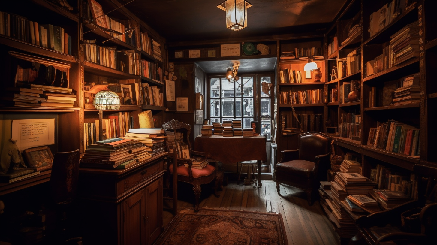 Cozy reading nook in antique bookstore