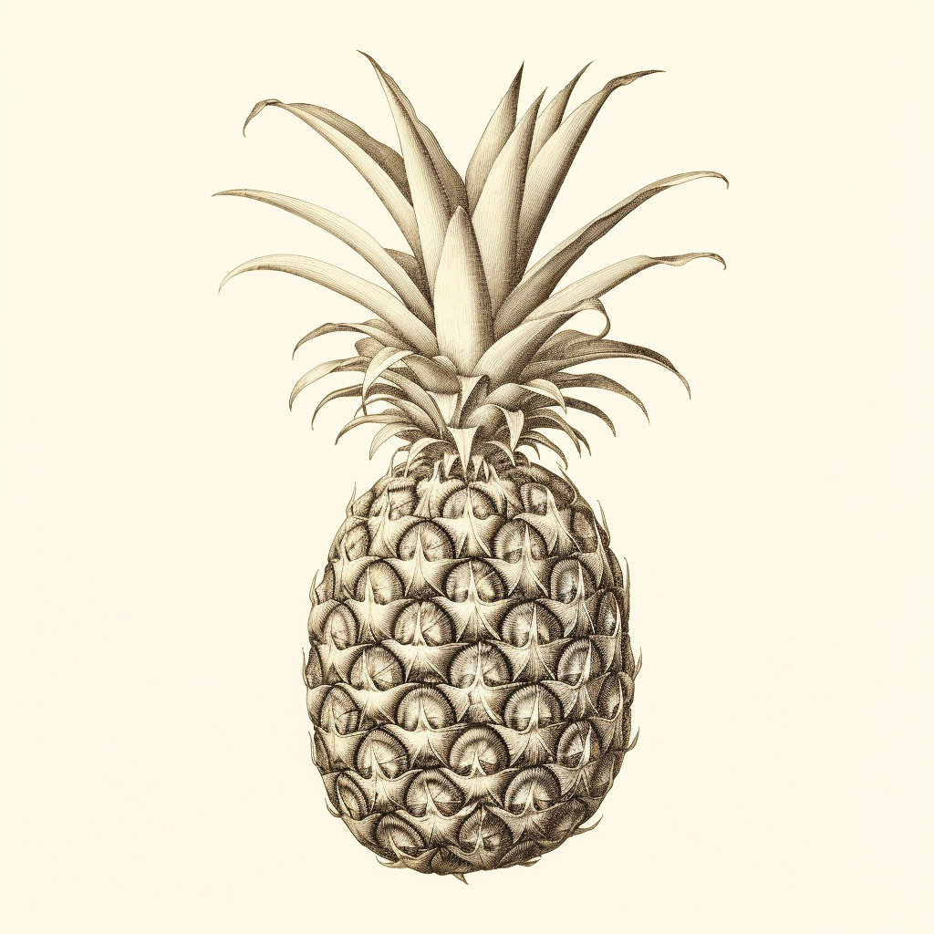 Antique pineapple drawing on white background